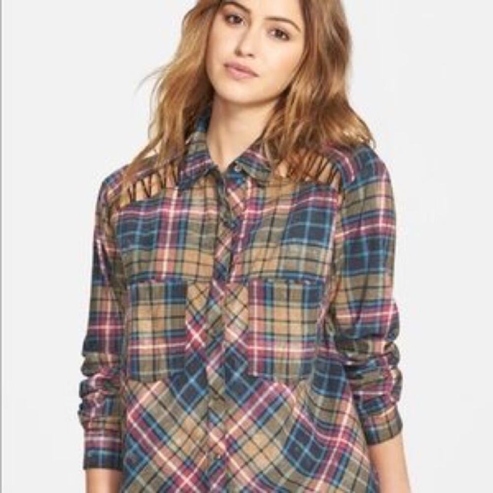 Free People Stitch Detail Plaid Button Up Shirt
